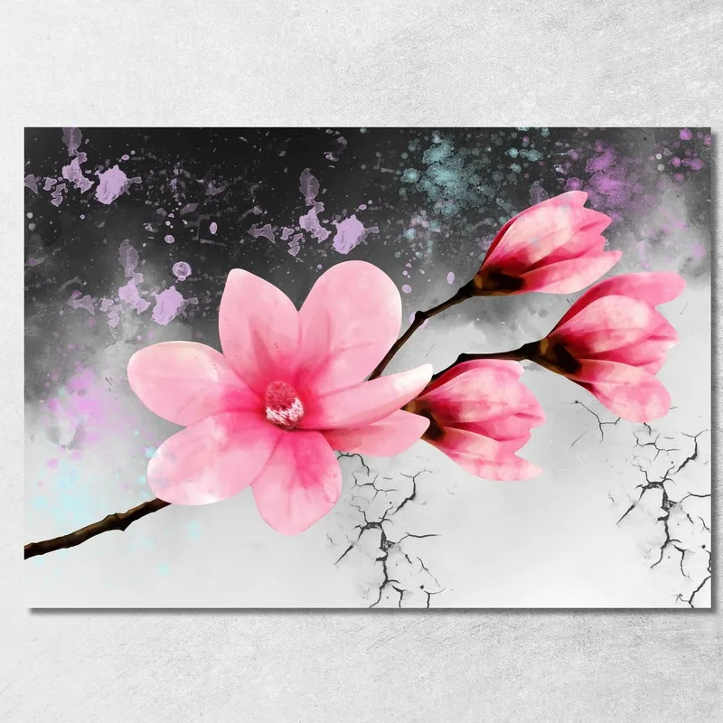 Pink Flower Painting Modern Abstract Background, Modern Painting Abstract Flowers canvas print