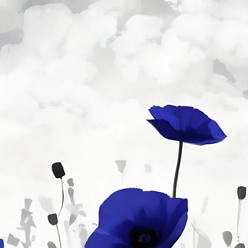 Pintura De Amapolas Azules Sobre Fondo Blanco Y Negro Pintura De Flores Abstractas Modernas