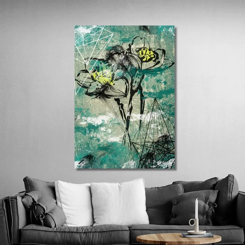 Cuadro De Flores Abstractas Sobre Fondo Verde Y Beige Cuadro De Flores Abstractas Modernas