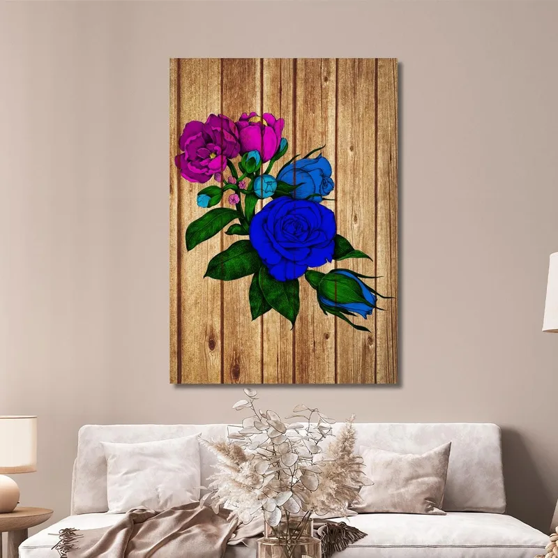 Cuadro De Flores Azules Y Rosas Sobre Madera Cuadro De Flores Abstractas Modernas