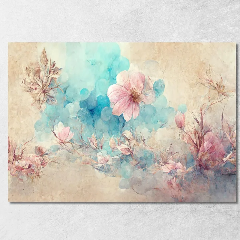 Watercolor Style Pink Flowers Painting, Modern Abstract Flowers Painting canvas print