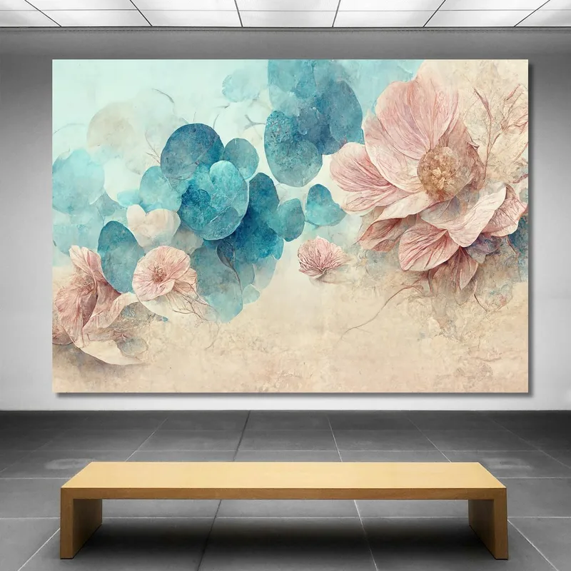 Cuadro Flores Tonos Rosa Y Azul Claro Cuadro Moderno Flores Abstractas