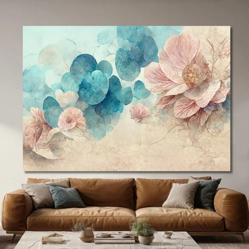 Cuadro Flores Tonos Rosa Y Azul Claro Cuadro Moderno Flores Abstractas