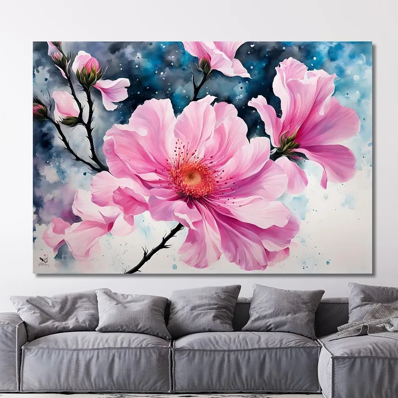 Cuadro De Magnolia Rosa Con Detalles Abstractos Cuadro De Flores Abstractas Modernas