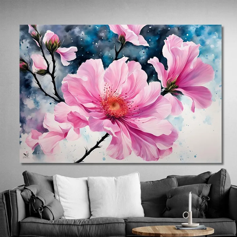 Cuadro De Magnolia Rosa Con Detalles Abstractos Cuadro De Flores Abstractas Modernas