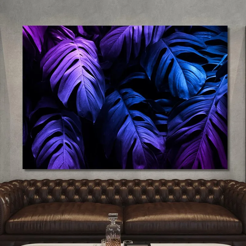 Cuadro Moderno Hojas Tropicales Neón Cuadro Moderno Flores Abstractas