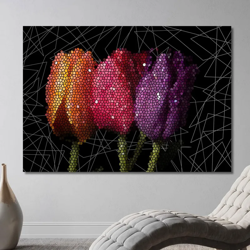 Pintura En Mosaico De Tulipanes Abstractos Pintura Moderna De Flores Abstractas