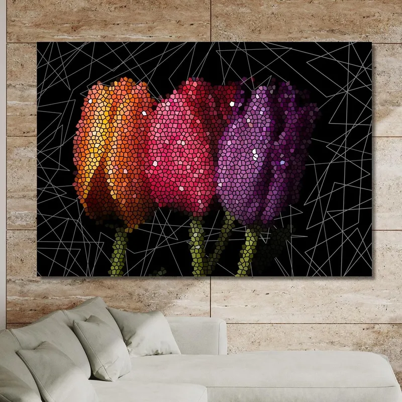 Pintura En Mosaico De Tulipanes Abstractos Pintura Moderna De Flores Abstractas