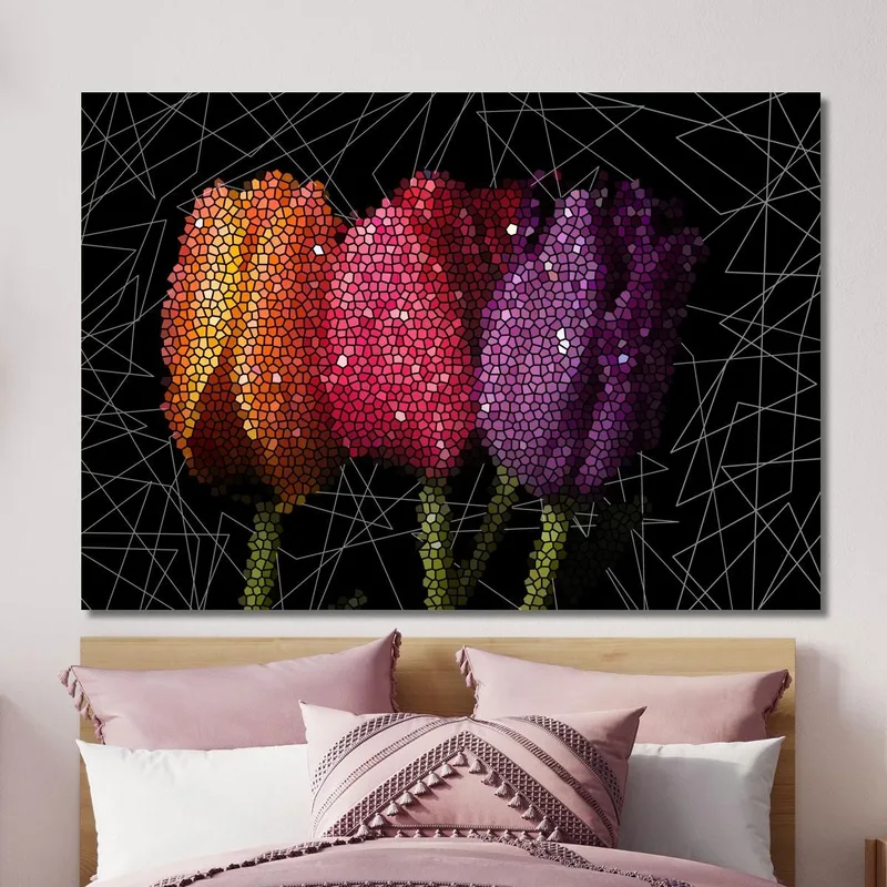 Pintura En Mosaico De Tulipanes Abstractos Pintura Moderna De Flores Abstractas