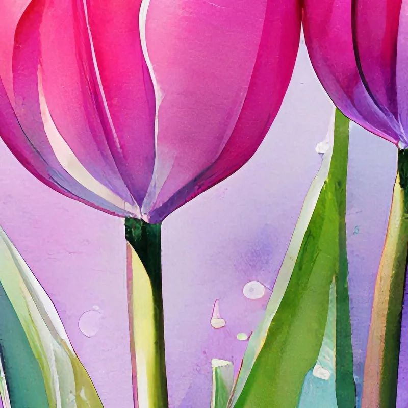 Pintura De Tulipanes Rosados ​​Sobre Fondo De Acuarela Pintura De Flores Abstractas Modernas