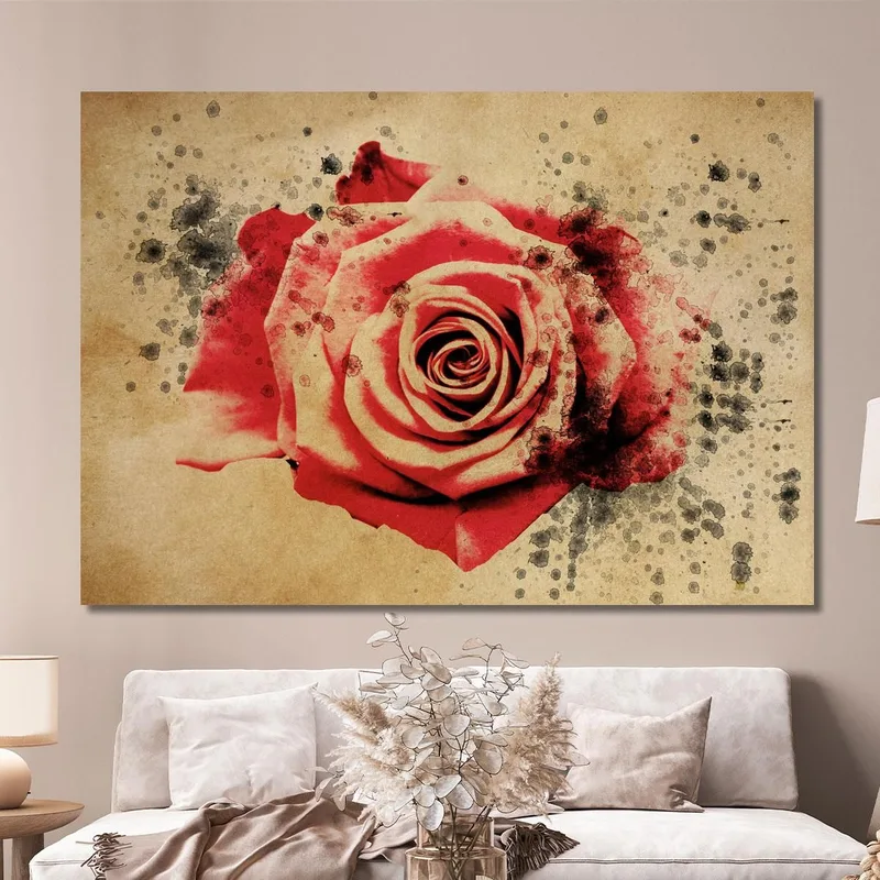Quadro Rosa Rossa Vintage, Quadro Moderno Fiori Astratti