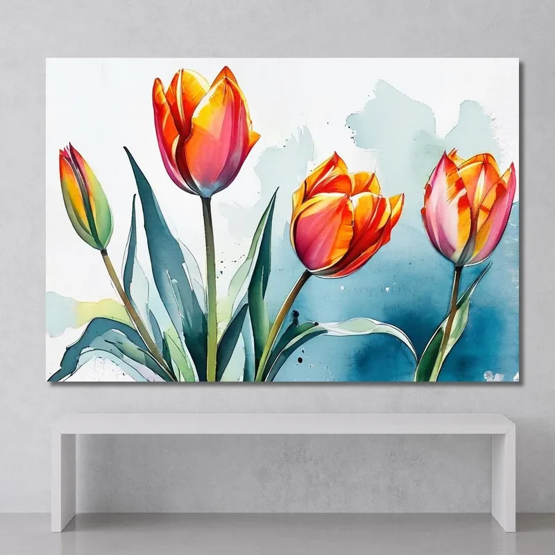 Cuadro De Tulipanes Naranjas Y Rosas Cuadro De Flores Abstractas Modernas