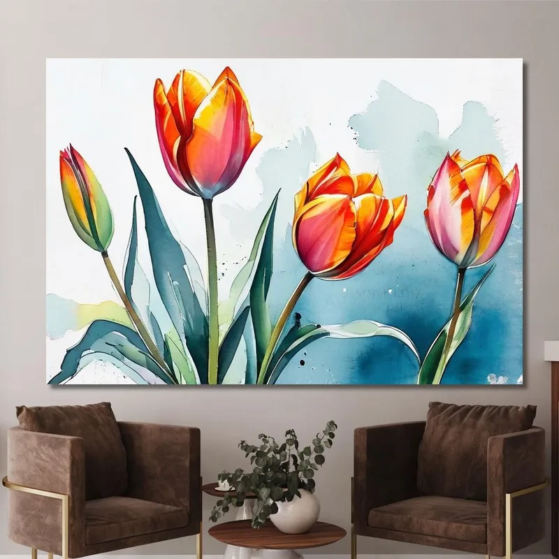 Cuadro De Tulipanes Naranjas Y Rosas Cuadro De Flores Abstractas Modernas