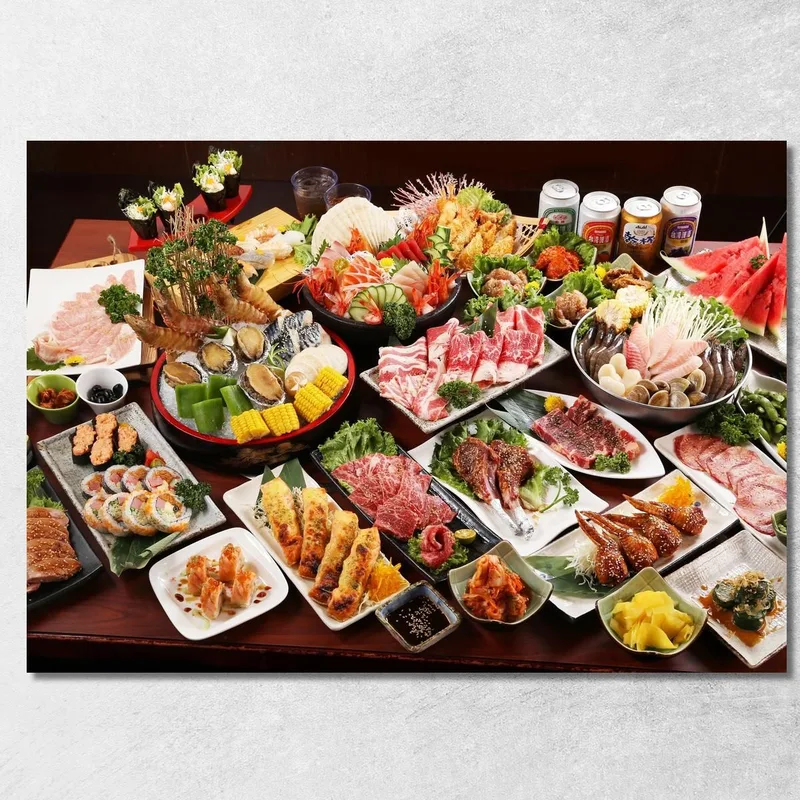 Quadro Moderno Buffet Giapponese Con Sushi Carne E Frutti Di Mare quadro stampa su tela