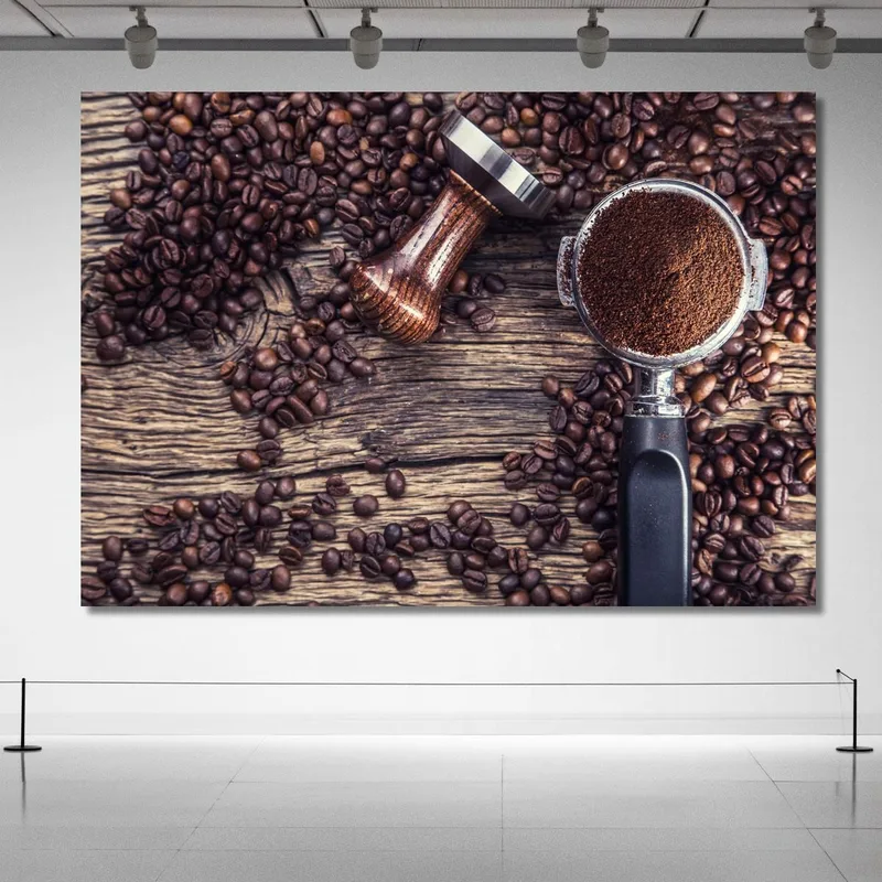 Quadro Moderno Caffè Macinato Su Legno Rustico