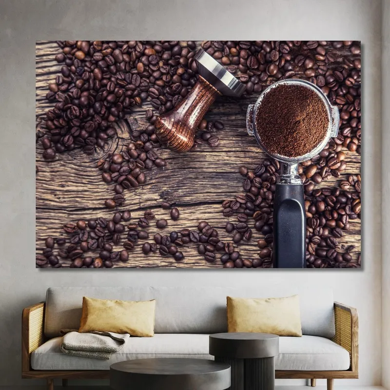 Quadro Moderno Caffè Macinato Su Legno Rustico