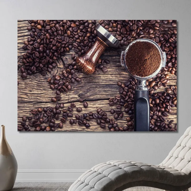 Quadro Moderno Caffè Macinato Su Legno Rustico