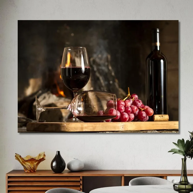 Modern Painting Glass Of Red Wine Next To A Fireplace