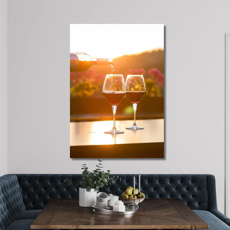 Moderne Malerei Gläser Mit Rotwein Bei Sonnenuntergang