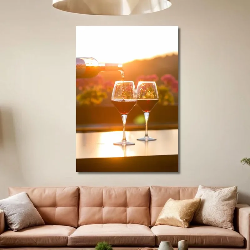 Moderne Malerei Gläser Mit Rotwein Bei Sonnenuntergang