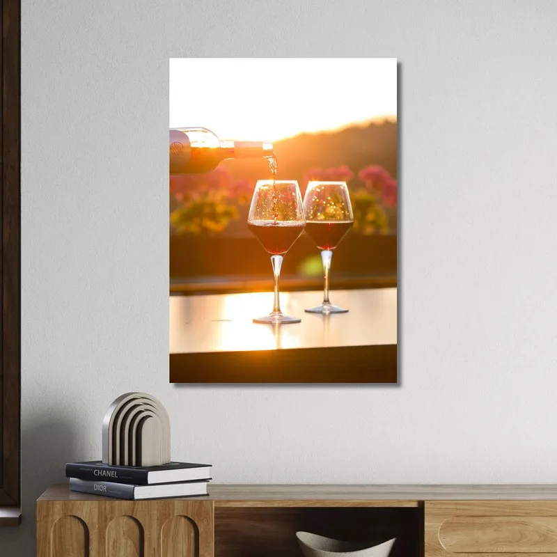 Moderne Malerei Gläser Mit Rotwein Bei Sonnenuntergang