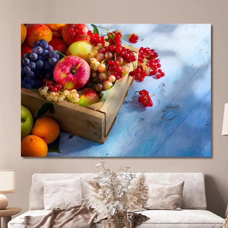 Quadro Moderno Cassetta Di Frutta Colorata Su Tavolo Di Legno