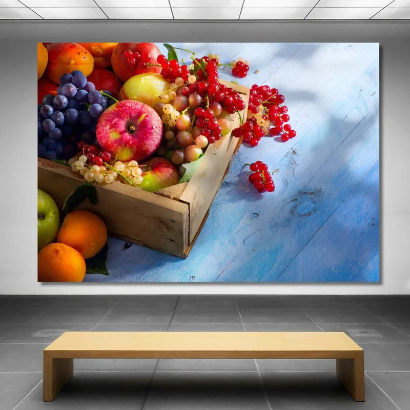 Quadro Moderno Cassetta Di Frutta Colorata Su Tavolo Di Legno
