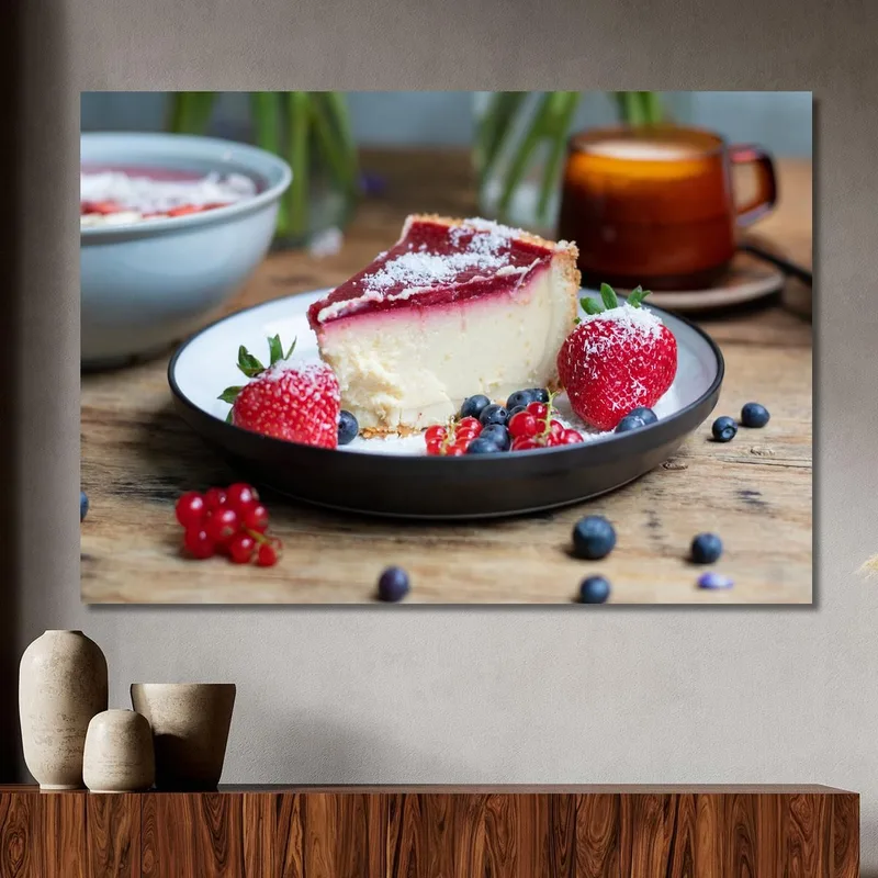 Quadro Moderno Cheesecake Ai Frutti Di Bosco Con Fragole E Mirtilli