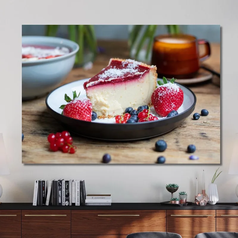 Quadro Moderno Cheesecake Ai Frutti Di Bosco Con Fragole E Mirtilli