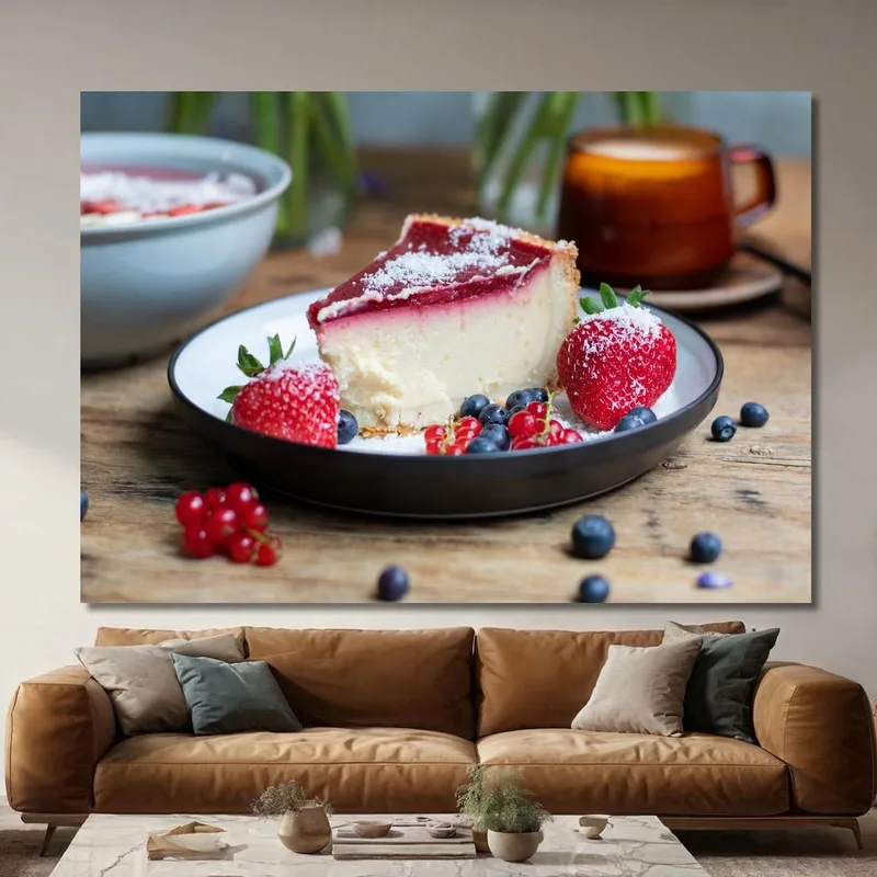 Quadro Moderno Cheesecake Ai Frutti Di Bosco Con Fragole E Mirtilli