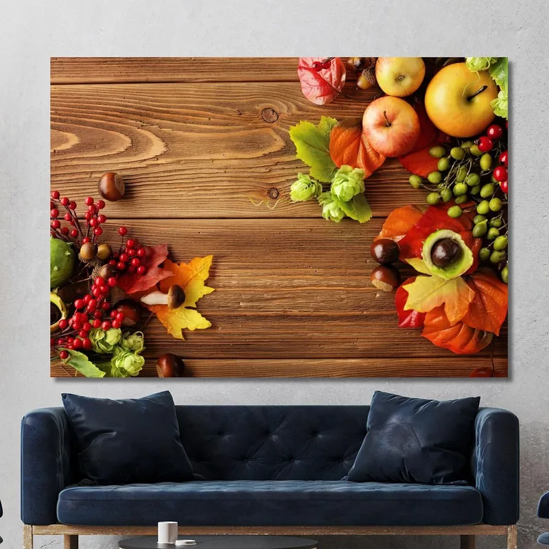 Cuadro Moderno Composición Otoñal Con Manzanas Y Bayas