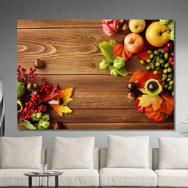 Cuadro Moderno Composición Otoñal Con Manzanas Y Bayas