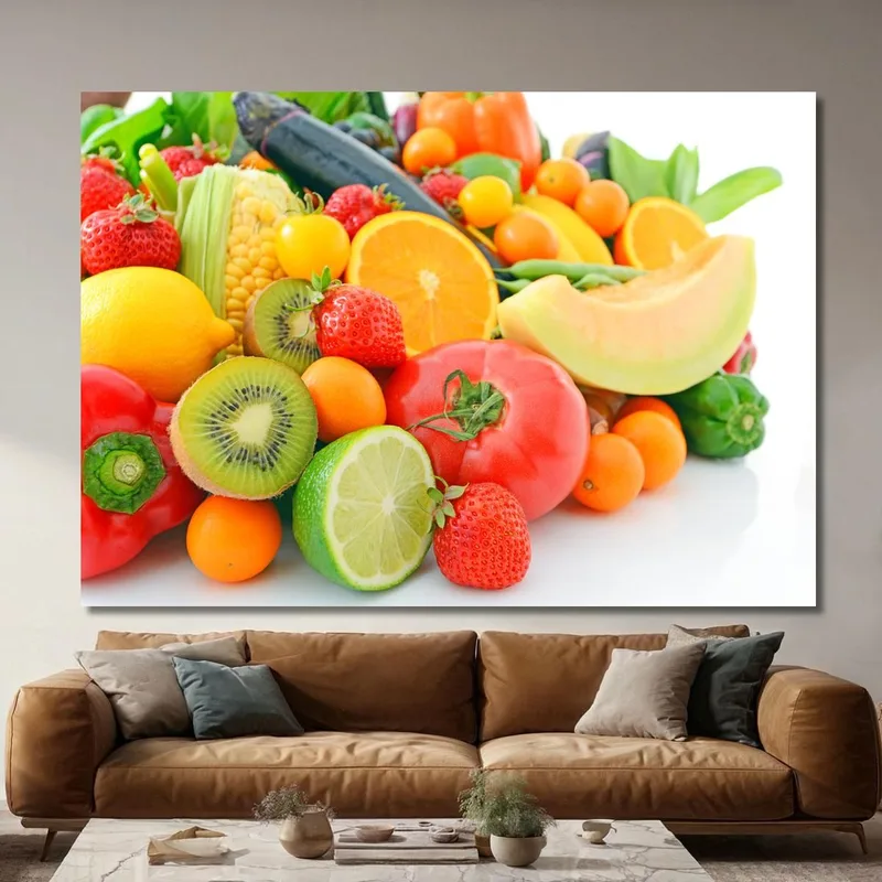 Quadro Moderno Composizione Colorata Di Frutta E Verdura Su Sfondo Bianco