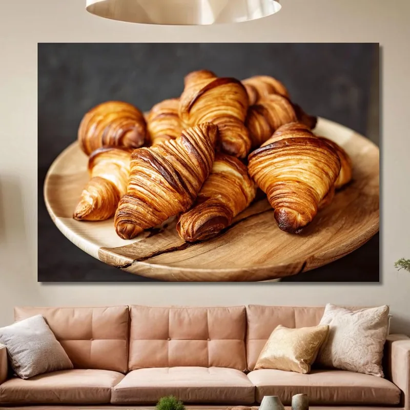 Moderne Malerei Blätterteig Croissants Auf Rustikalen Holzplatte