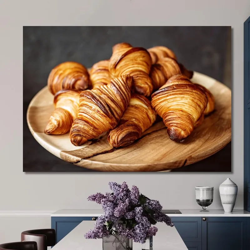 Moderne Malerei Blätterteig Croissants Auf Rustikalen Holzplatte