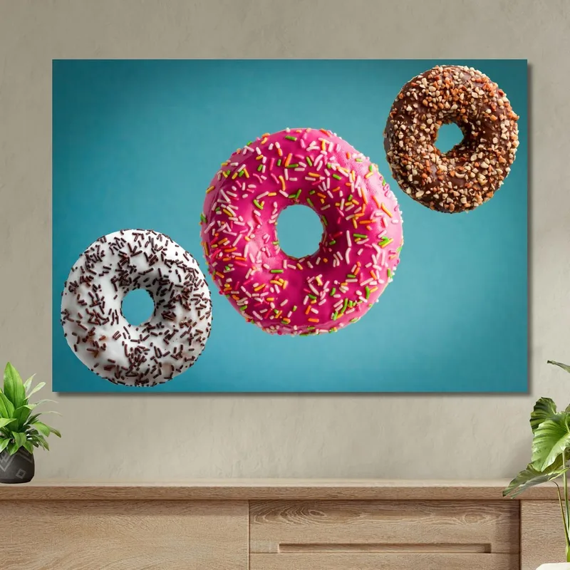 Tableau Moderne Donuts Colorés Avec Glaçage Et Vermicelles En Suspension