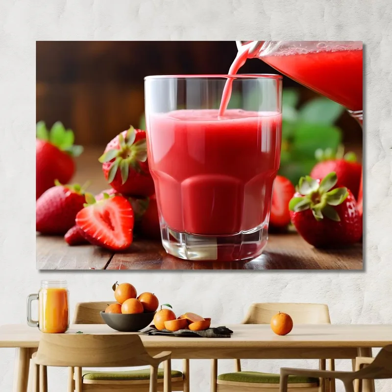 Modern Painting Fresh Strawberry Smoothie Poured Into Glass