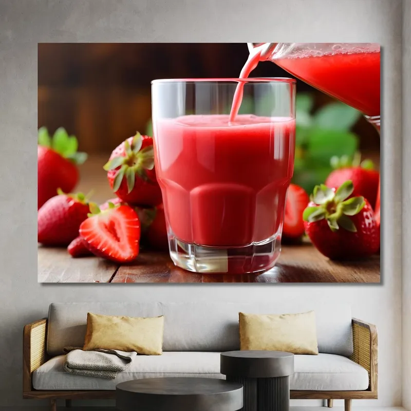 Modern Painting Fresh Strawberry Smoothie Poured Into Glass