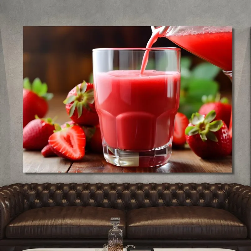 Modern Painting Fresh Strawberry Smoothie Poured Into Glass
