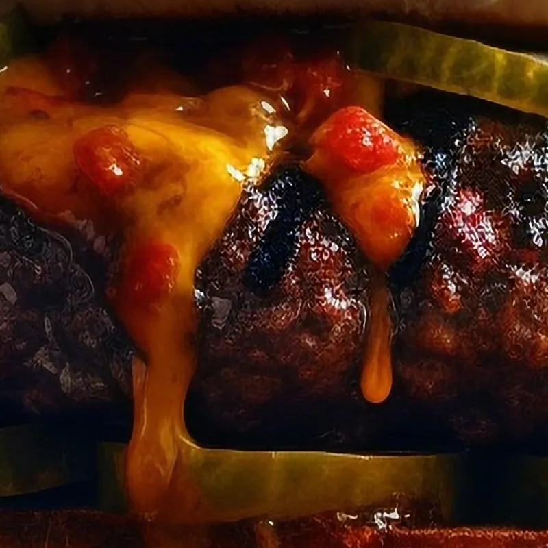 Quadro Moderno Hamburger Affumicato Con Formaggio Fuso E Peperoncino Piccante