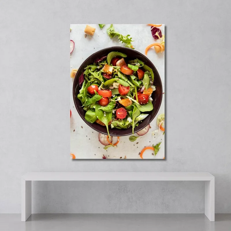 Modern Painting Salad With Fresh Vegetables And Citrus Fruits