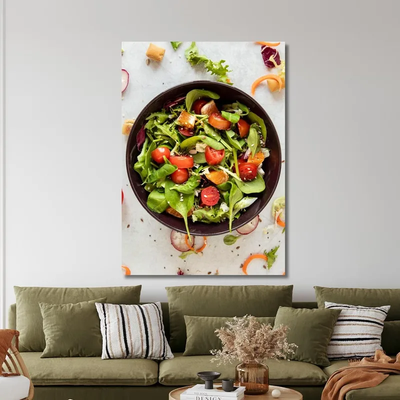 Modern Painting Salad With Fresh Vegetables And Citrus Fruits