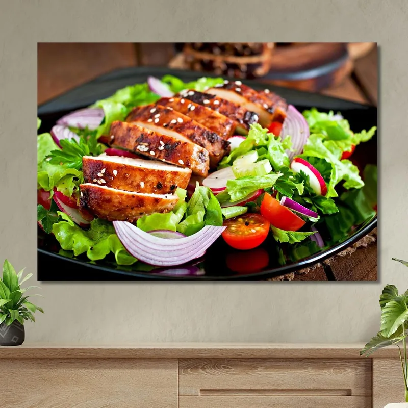 Pintura Moderna Ensalada De Pollo A La Parrilla Con Verduras Frescas