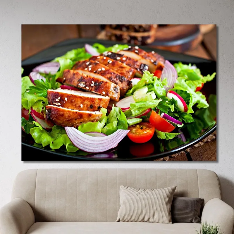 Pintura Moderna Ensalada De Pollo A La Parrilla Con Verduras Frescas