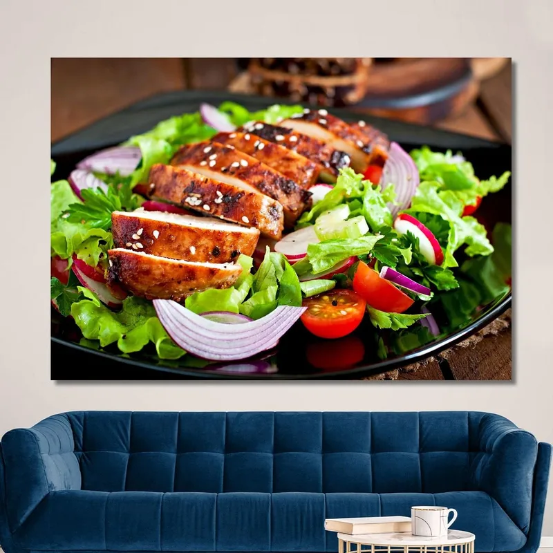 Pintura Moderna Ensalada De Pollo A La Parrilla Con Verduras Frescas