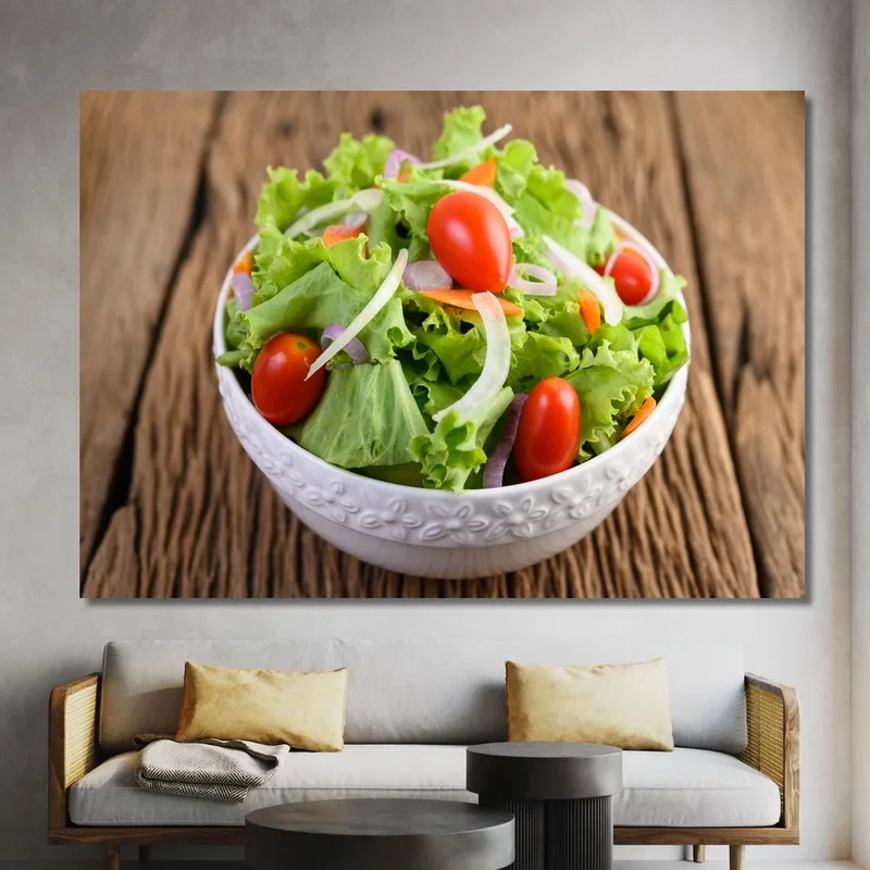 Modernes Gemälde Frischer Salat Mit Salat Kirschtomaten Und Zwiebeln