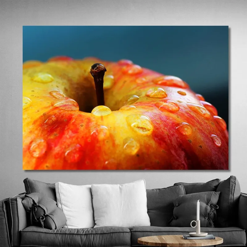 Modernes Gemälde Roter Apfel Mit Wassertropfen