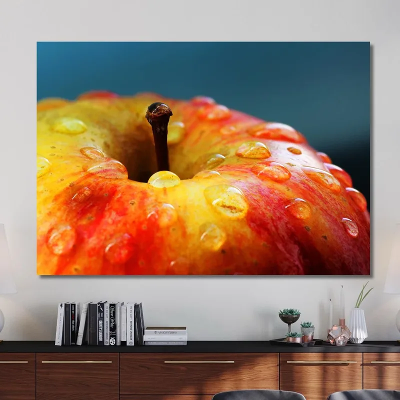 Modernes Gemälde Roter Apfel Mit Wassertropfen