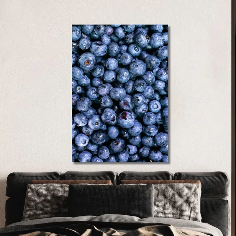 Modern Painting Fresh Blueberries With Water Drops In The Foreground