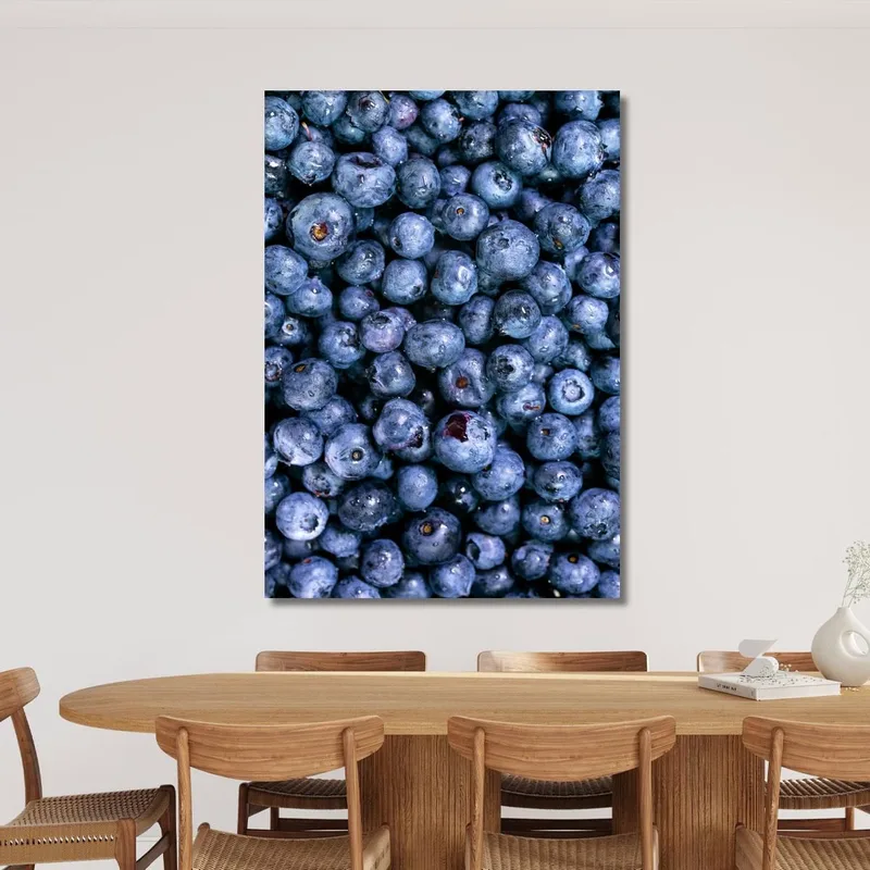 Modern Painting Fresh Blueberries With Water Drops In The Foreground